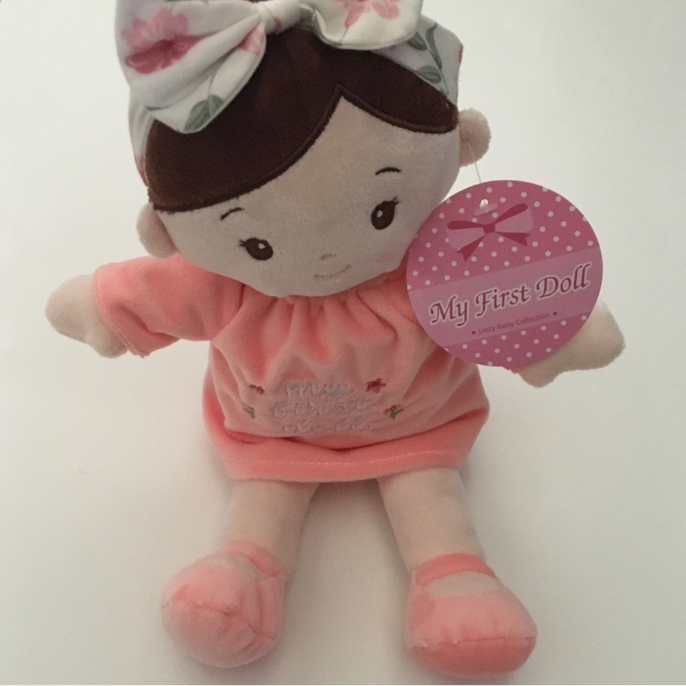 My 1st Doll wearing Pink Dress and Headband Soft Baby Toy Baby Gift NEW  | Linzy - Picture 8 of 9